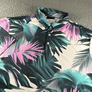 Sunday Swagger Polo Mens 2XL Tropical Leaf Short Sleeve Collared Shirt Pink Teal
